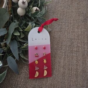 Leith  Fruit Earrings Set - Red, Pink, Green